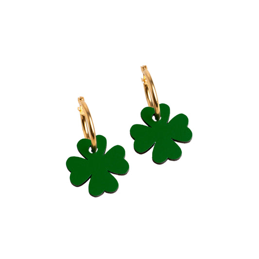 Pendientes Trébol de Cuatro Hojas - Aro de Acero Quirúrgico y Bañado en Oro de 18k - Nature Vibes_0