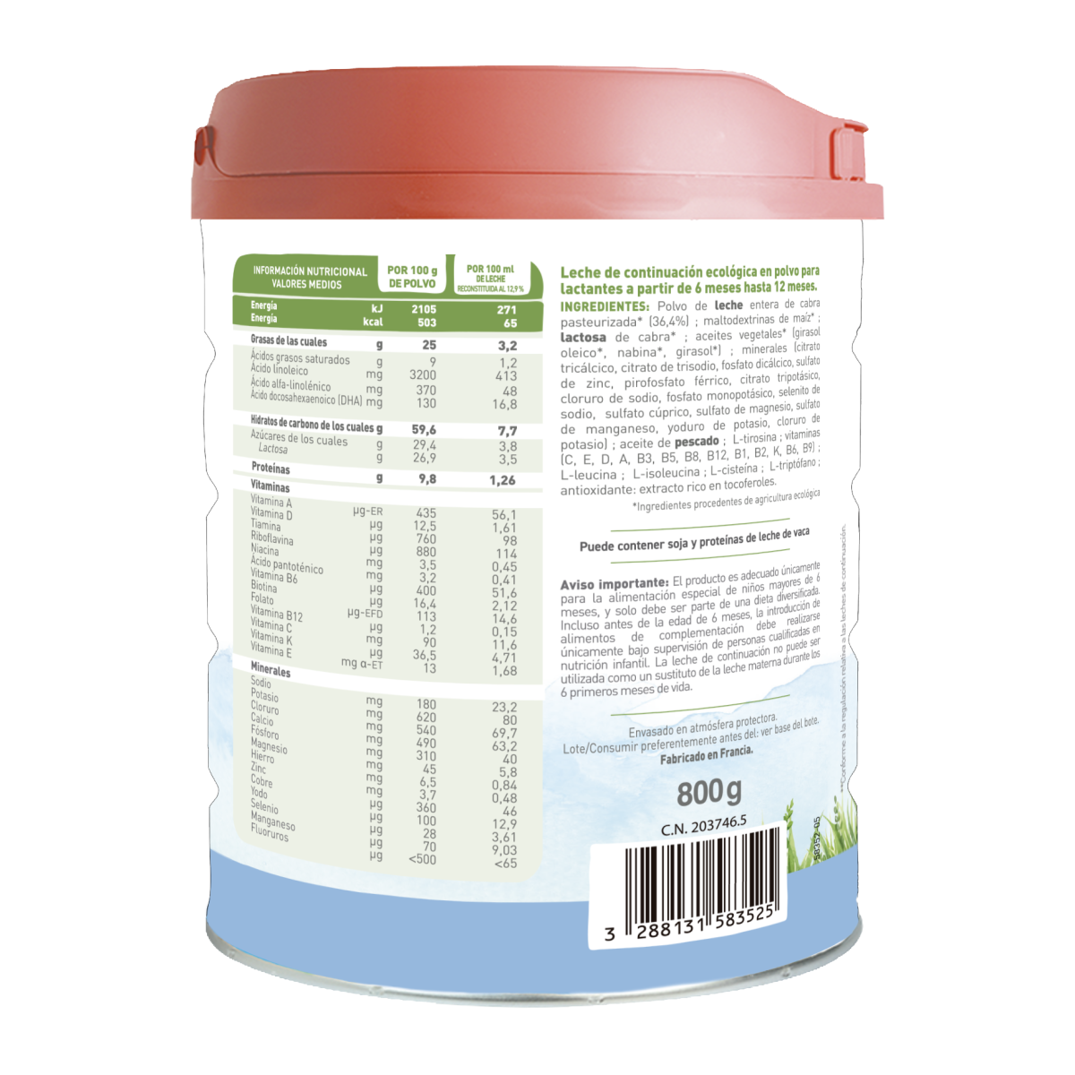 Pack 3 uds Leche de cabra continuación Caprea 2 (6 a 12 meses) Babybio 800 g