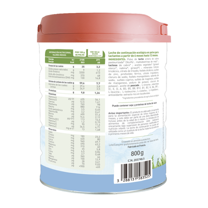 Pack 3 uds Leche de cabra continuación Caprea 2 (6 a 12 meses) Babybio 800 g