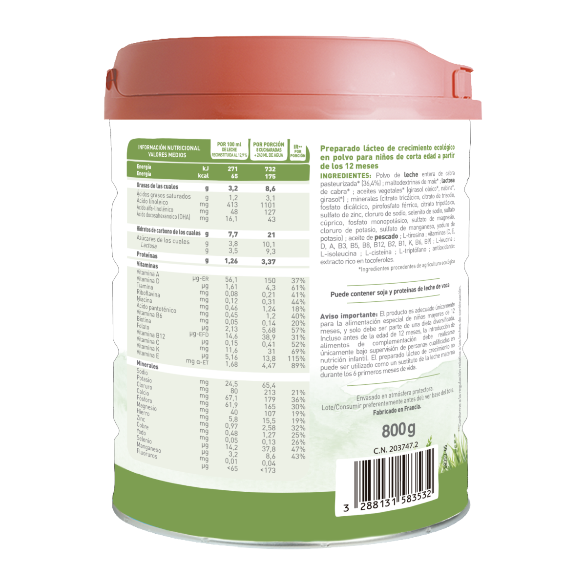 Leche de Cabra BIO Caprea 3 (de 12 meses a 3 años)  Ecológica 800g Babybio