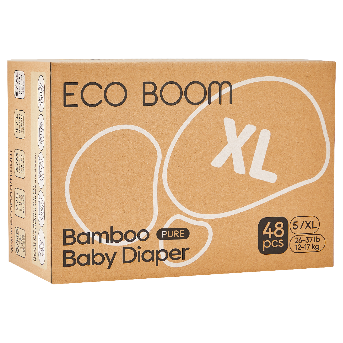 Pañales de Bambú Pure Premium T5 (de 12 a 17 Kg) Ecoboom 48 uds