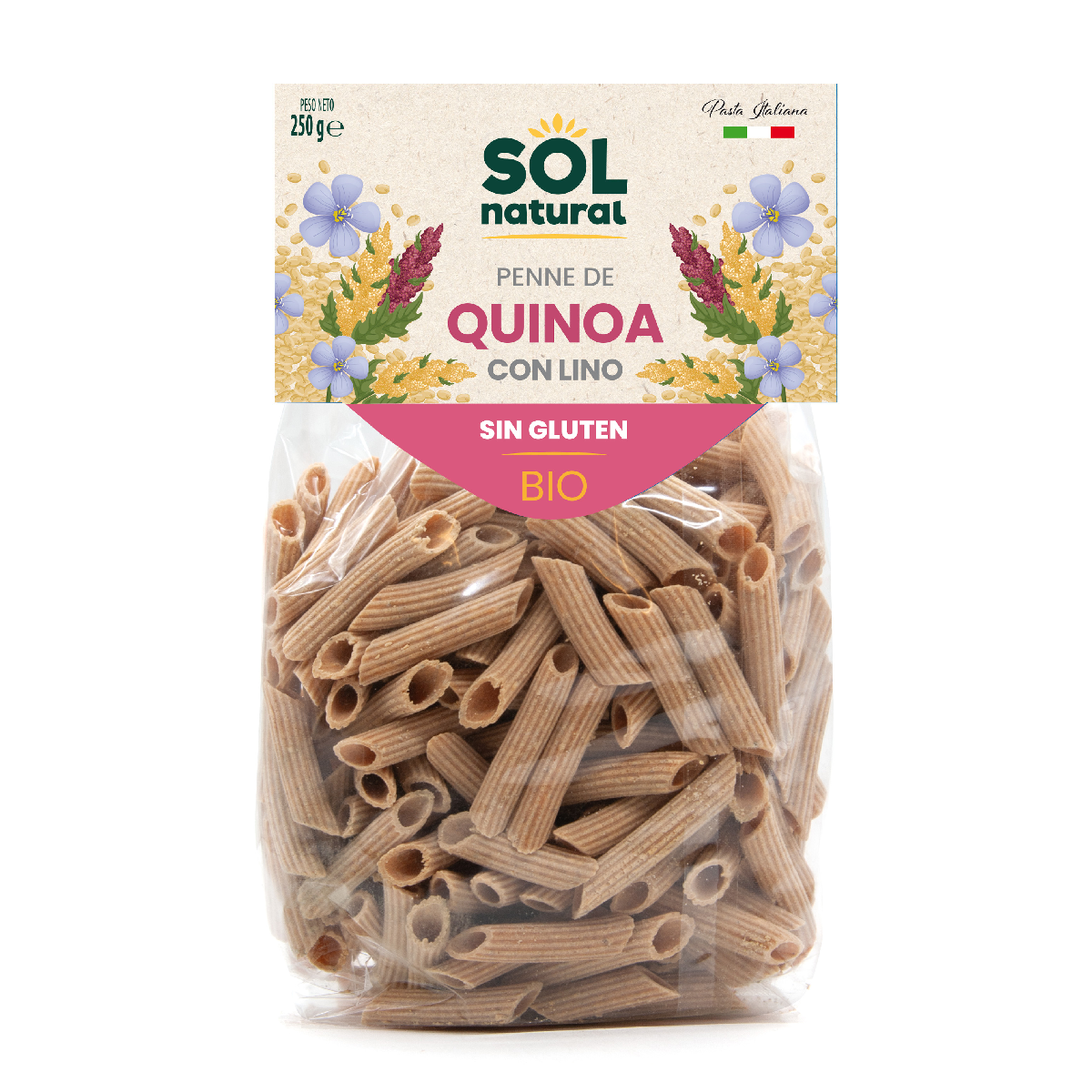 Macarrones de Quinoa con Lino bio Sin Gluten Sol Natural 250 g