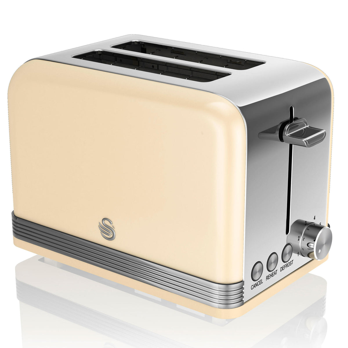 Swan Retro Tostadora Pan Ranura Ancha 2 Rebanadas, Regulador Nivel De Tostado, Descongelación, St19010cneu, Crema 800w_0