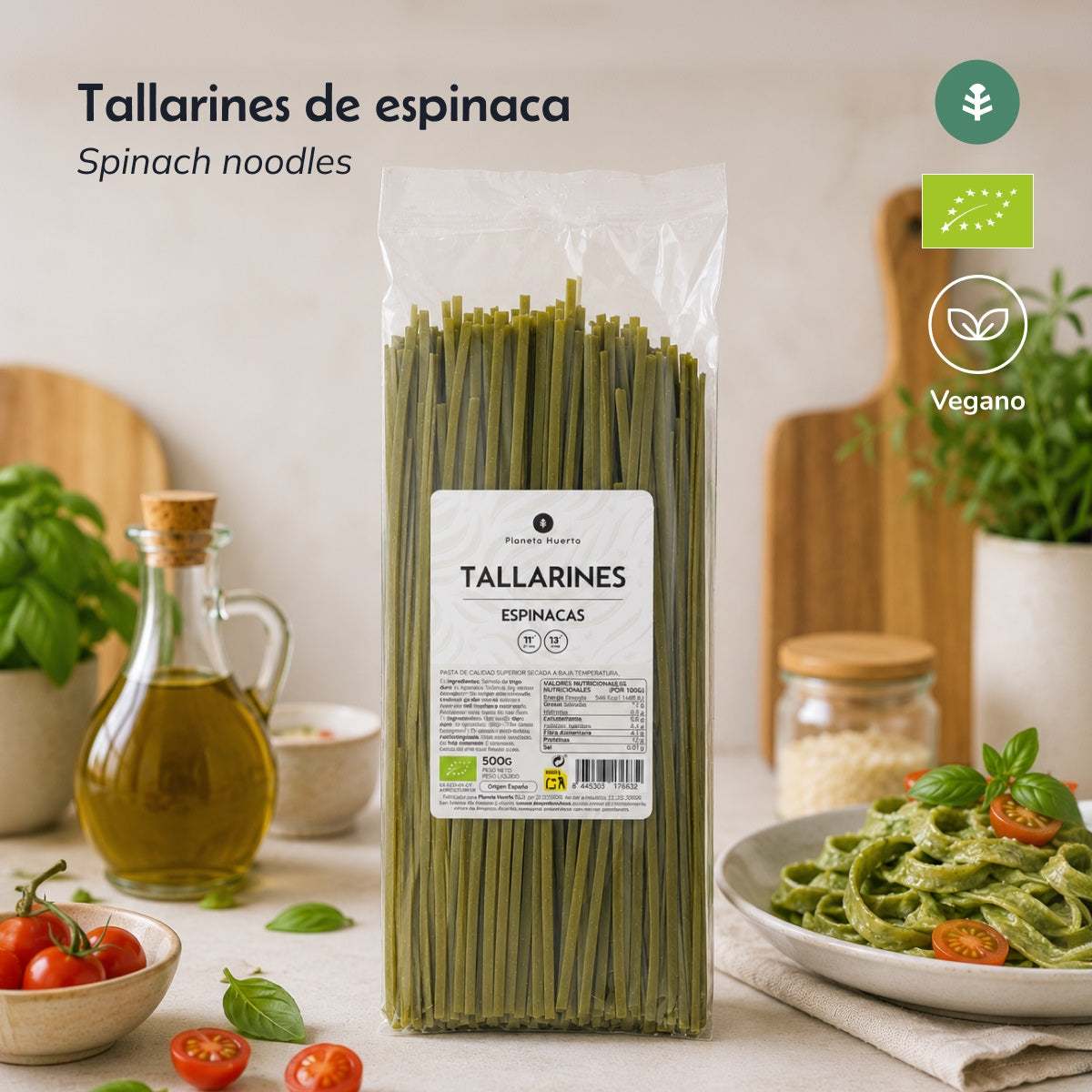 Tallarines de espinacas ECO Planeta Huerto 500gr