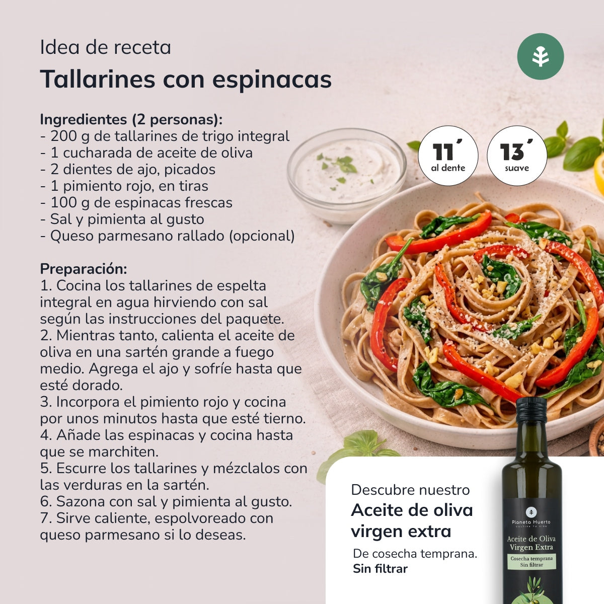 Tallarines de trigo integral ECO Planeta Huerto 500gr