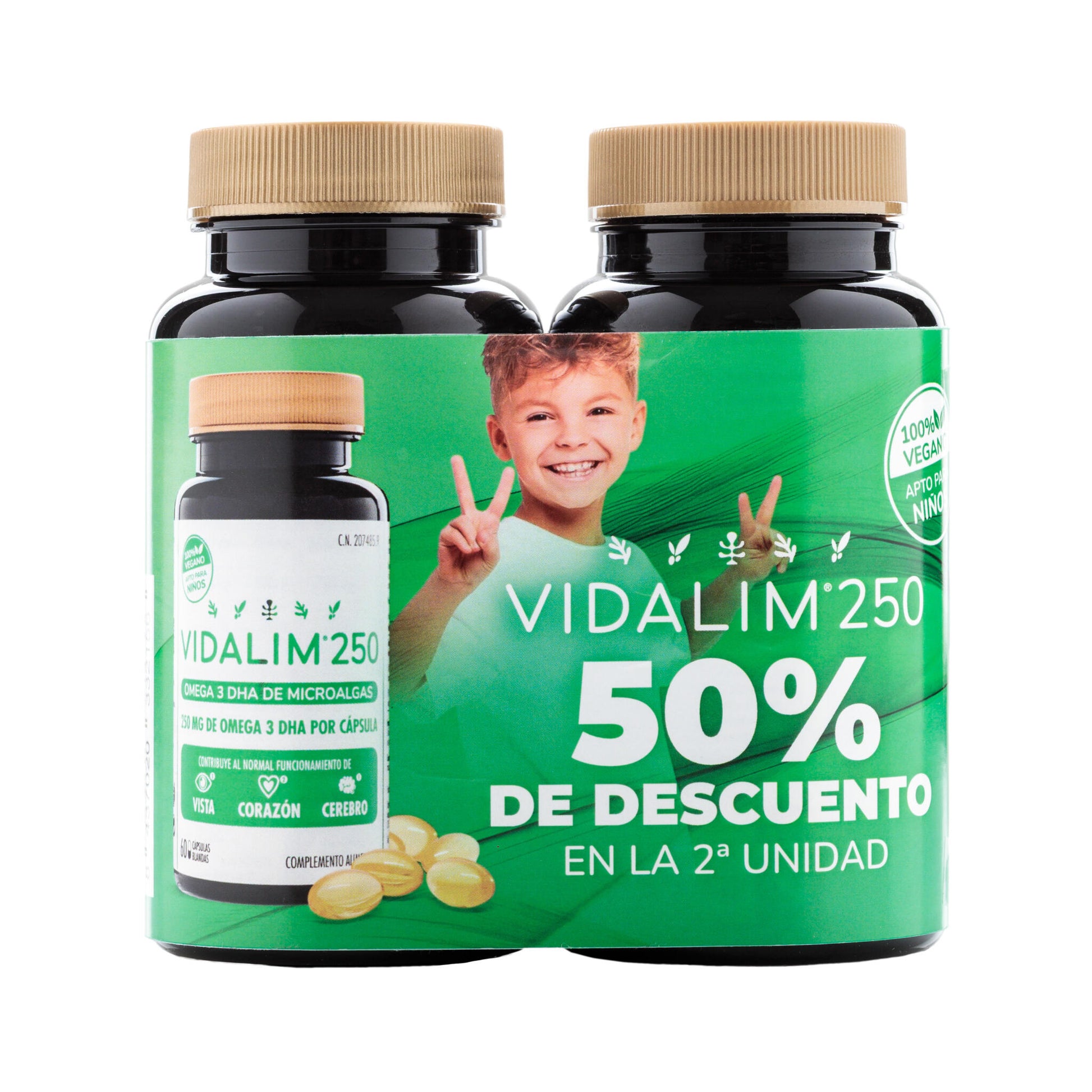 VIDALIM 250 VEGANO. PACK 2ª UNIDAD 50% DESCUENTO. Omega 3 de microalgas con 250 mg de DHA – Pack 120 Cápsulas Vidalim_4