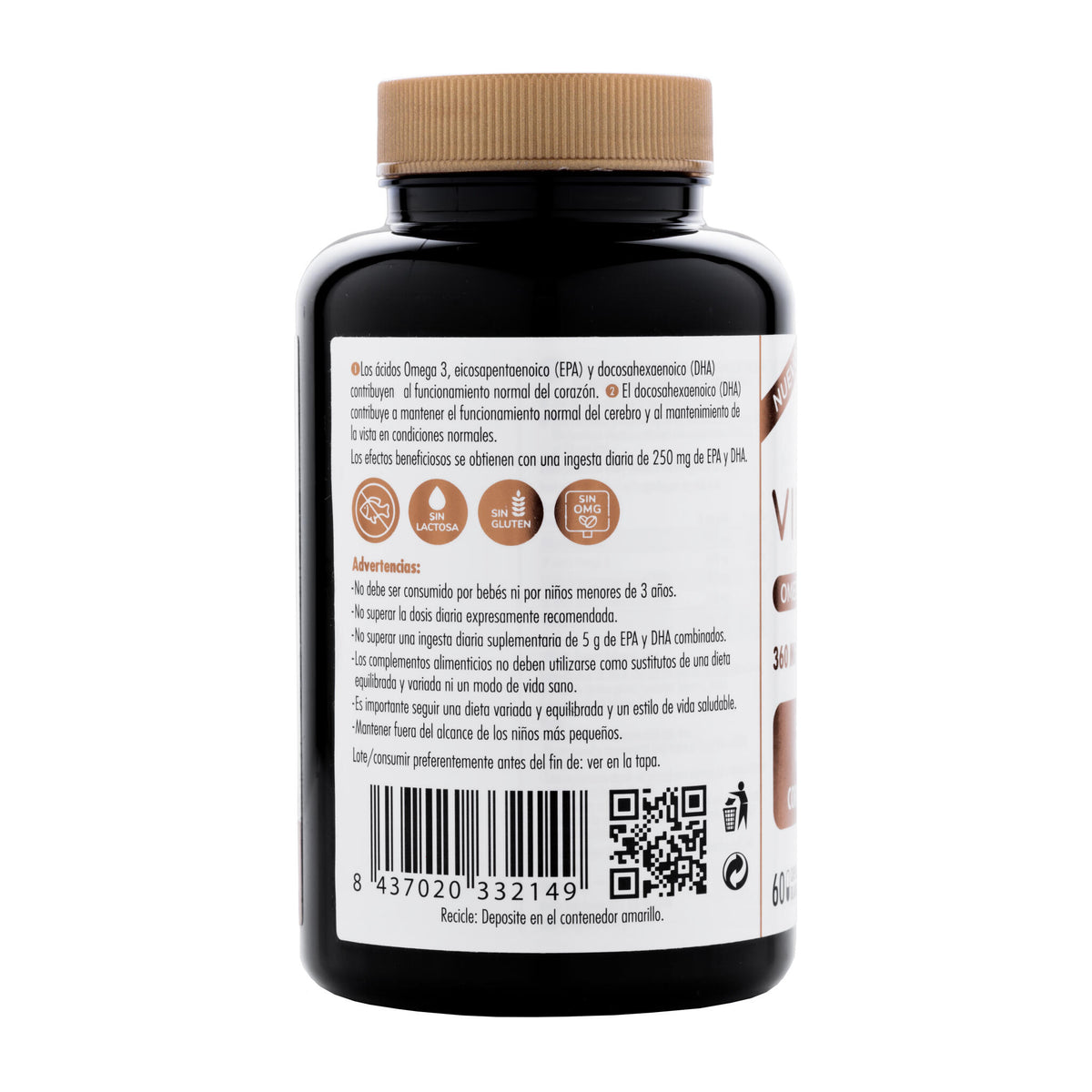 VIDALIM 600. PACK 2ª UNIDAD 50% DESCUENTO. Omega 3 de microalgas 360 mg EPA y 240 mg DHA - Pack 120 Cápsulas Vidalim_3