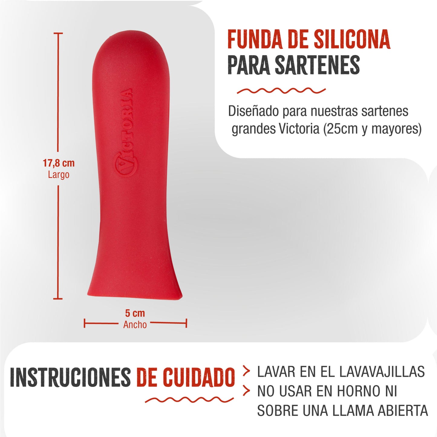 Victoria Funda Silicona Mango Protector Para Sartenes De Hierro Fundido Ø 25 - 30 Cm Resistente Al Calor, 35617, Rojo_5