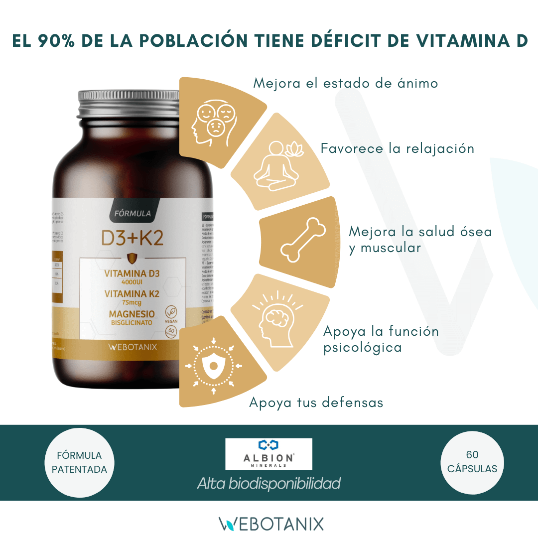 Vitamina D3 4000 UI + K2 + Magnesio Fórmula Vegan, WeBotanix