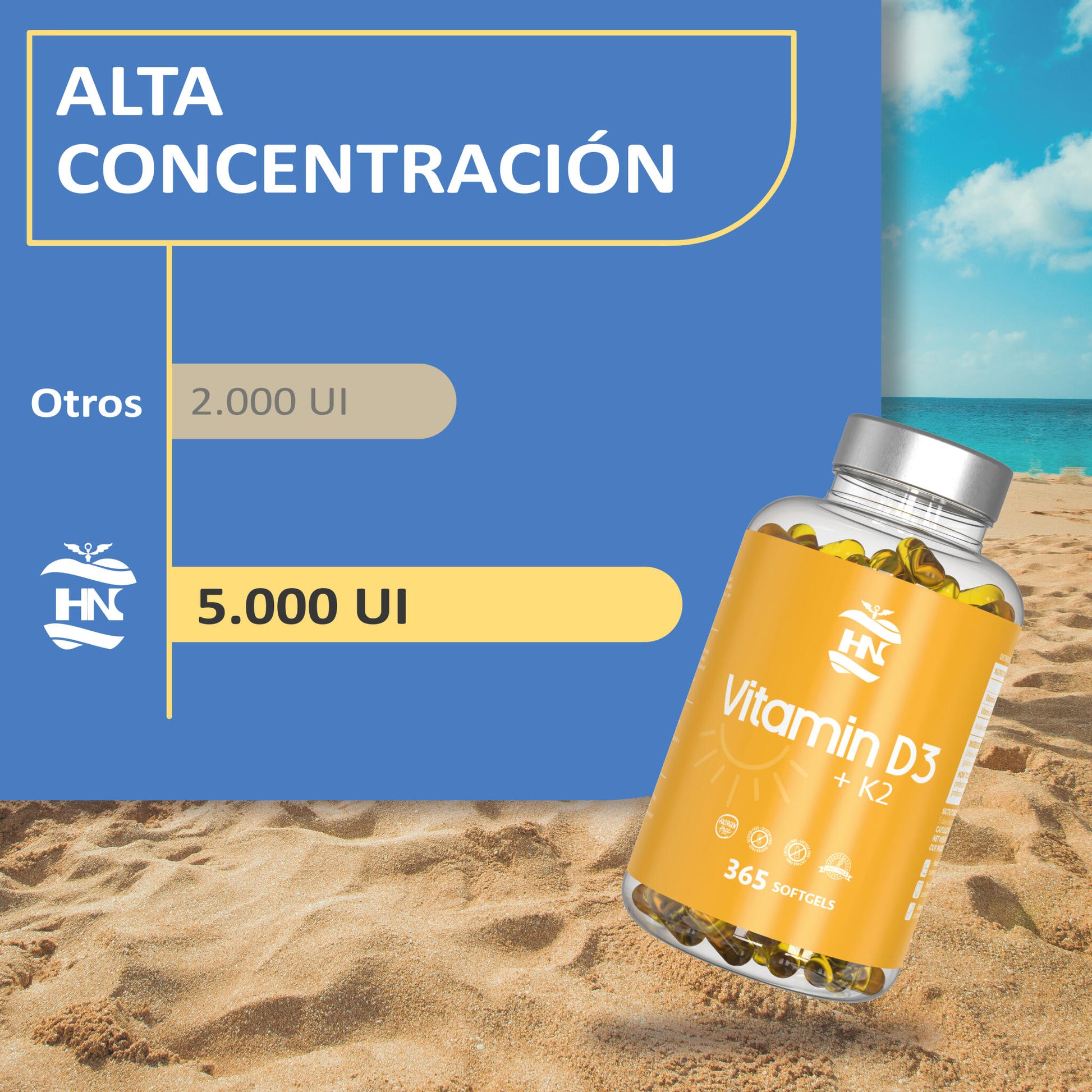 Vitamina D (5000 Ui) - 365 Cápsulas De Vitamina D3 K2 – Altamente Concentrada. Favorece La Función Inmunológica Y Ósea_3