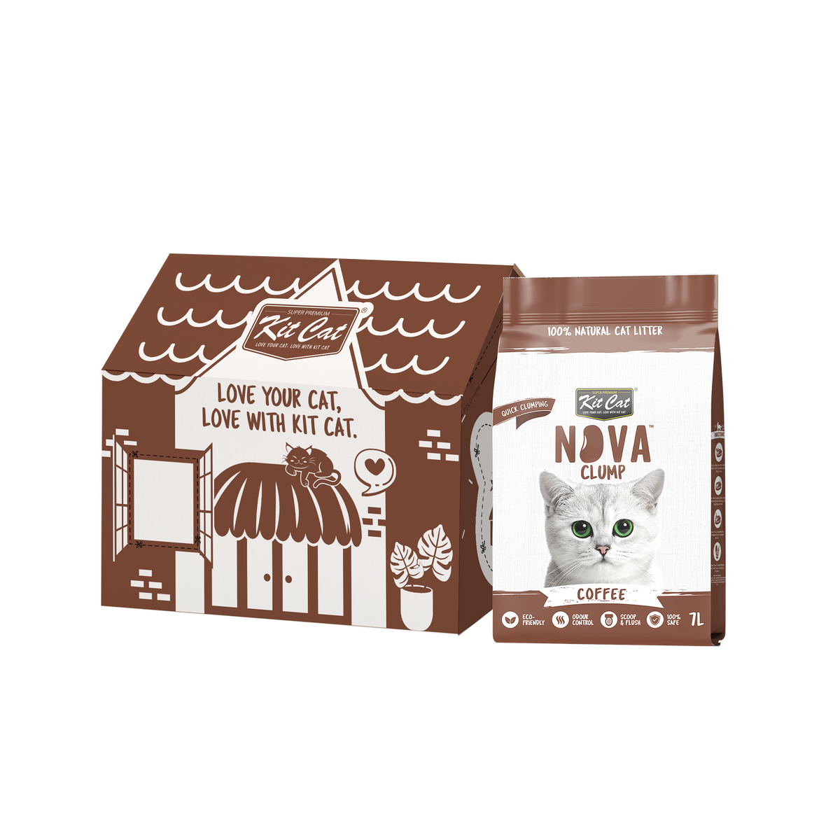 Kit Cat Arena Eco Nova Clump - Coffee 7 L Arena para gatos - Aroma Discreto Café