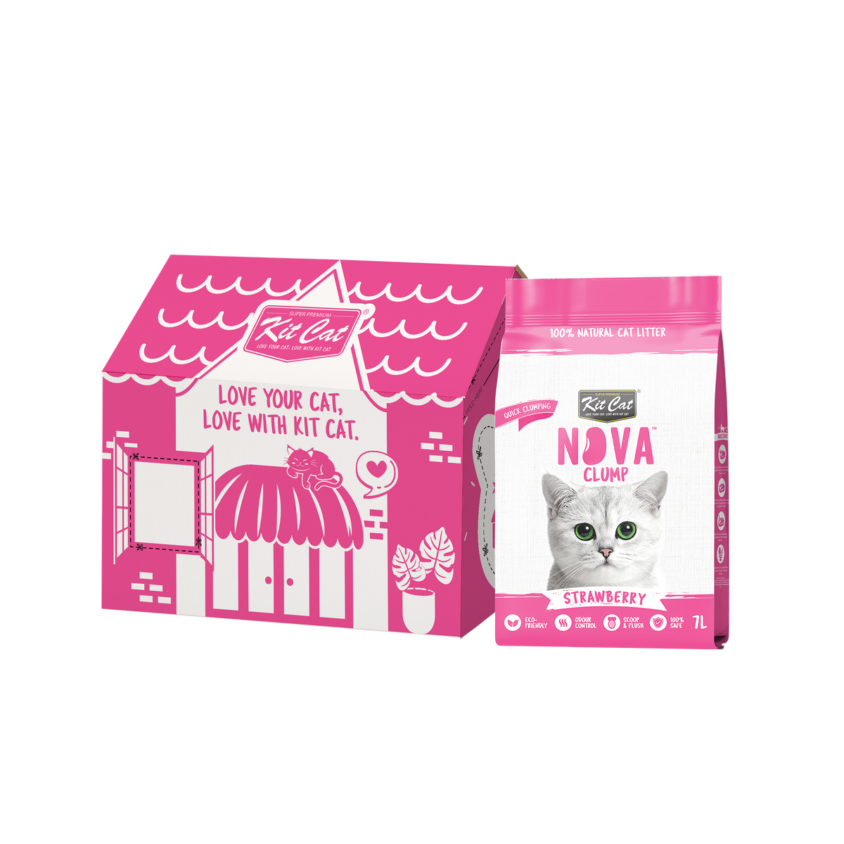 Kit Cat Arena Eco Nova Clump - Strawberry 7 L Arena para gatos - Dulce y Frutal Suave