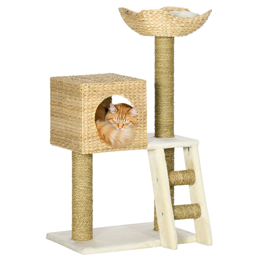 Pawhut Árbol Rascador Para Gatos Medianos Altura 100,5cm Con Cama Superior Cueva_0