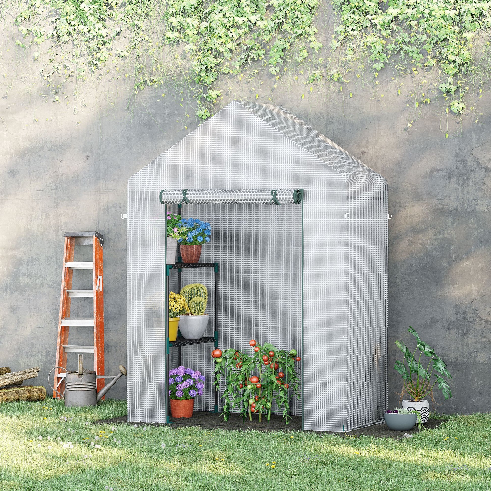 Outsunny Invernadero Jardín 143x73x195 Cm Acero Con 2 Estantes Puerta Enrollable_1