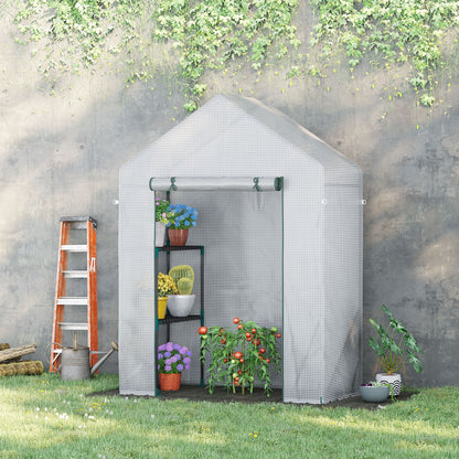 Outsunny Invernadero Jardín 143x73x195 Cm Acero Con 2 Estantes Puerta Enrollable_1