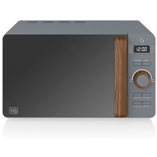 Swan Nordic Microondas Digital, 20l, 6 Niveles, Temporizador, Tirador Efecto Madera, Diseño, Sm22036gryneu, Gris 800w_0