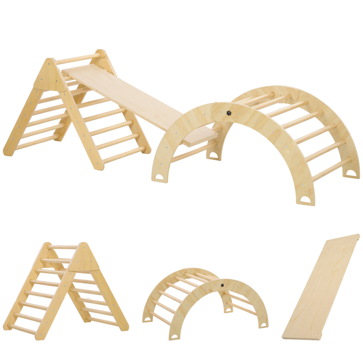 Aiyaplay Triángulo De Escalada De Madera Con Rampa Escalador De Arco Natural_0