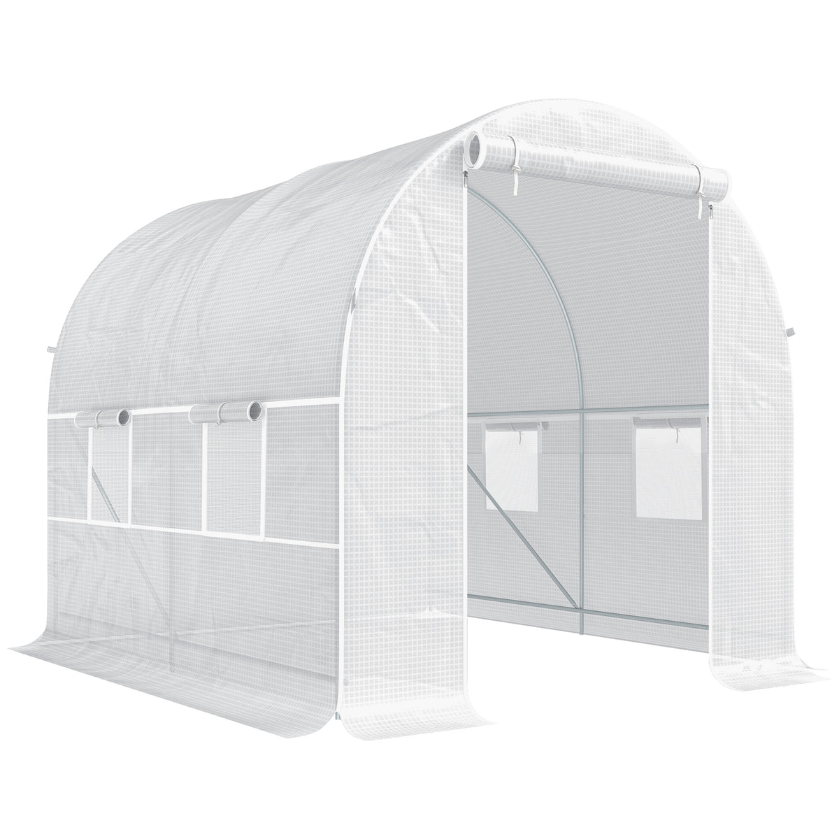 Outsunny Invernadero Túnel 245x200x200cm Con 4 Ventanas Cultivo Plantas Blanco_0