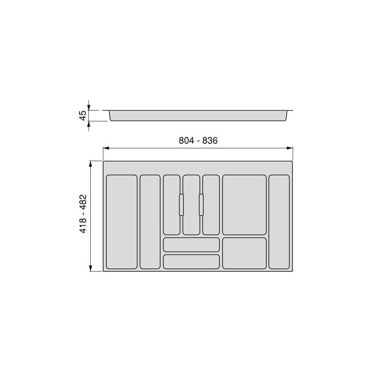 Emuca Cubertero Optima para cajón de cocina, módulo 900 mm, Plástico, Gris