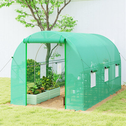 Outsunny Invernadero Túnel 400x200x200cm Con 6 Ventanas Cultivo Plantas Verde_4