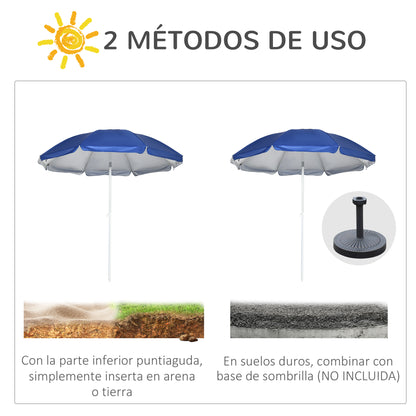 Outsunny Sombrilla De Playa Con Panel Lateral Ø191x211 Cm Techo Inclinable Azul_5