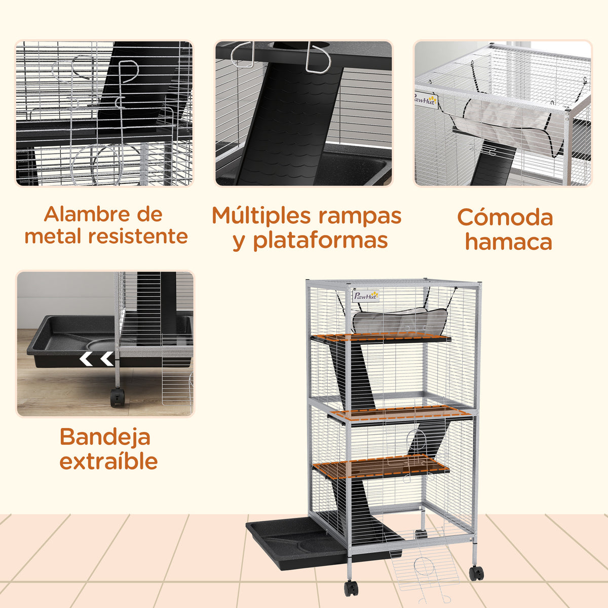 Jaula Para Animales Pawhut Acero, Pp Blanco 52x52x113.5 Cm_5