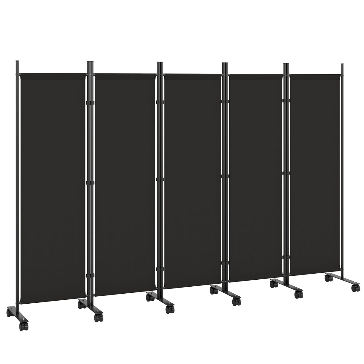 Outsunny Biombo Plegable De 5 Paneles Con 12 Ruedas 252x170 Cm Negro_0