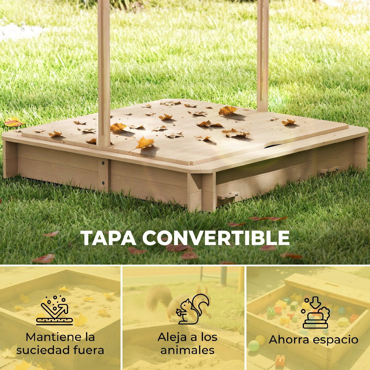 Outsunny Arenero Para Niños De Madera Con Toldo Ajustable 106x106x115 Cm_5