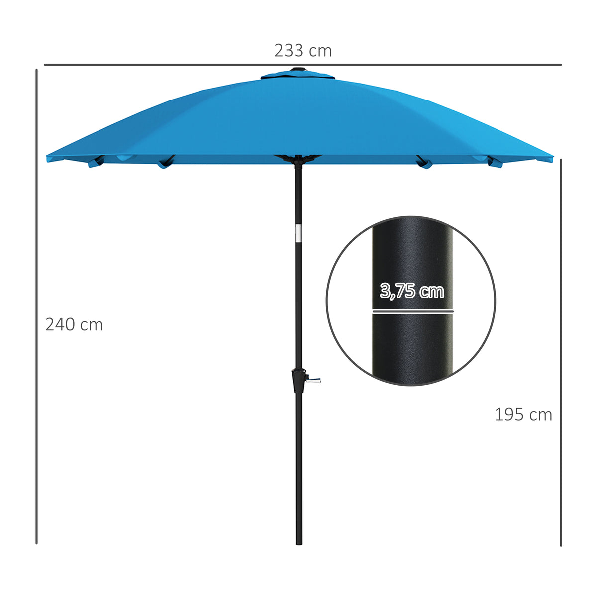 Outsunny Sombrilla De Terraza Exterior 233x233 Cm Con Ángulo Ajustable Azul_2