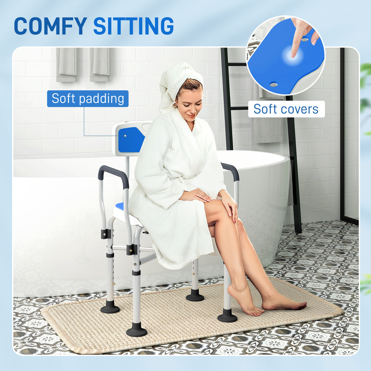 Homcom Silla Ducha Personas Mayores Con Asiento Ranurado Carga 136 Kg Azul_3