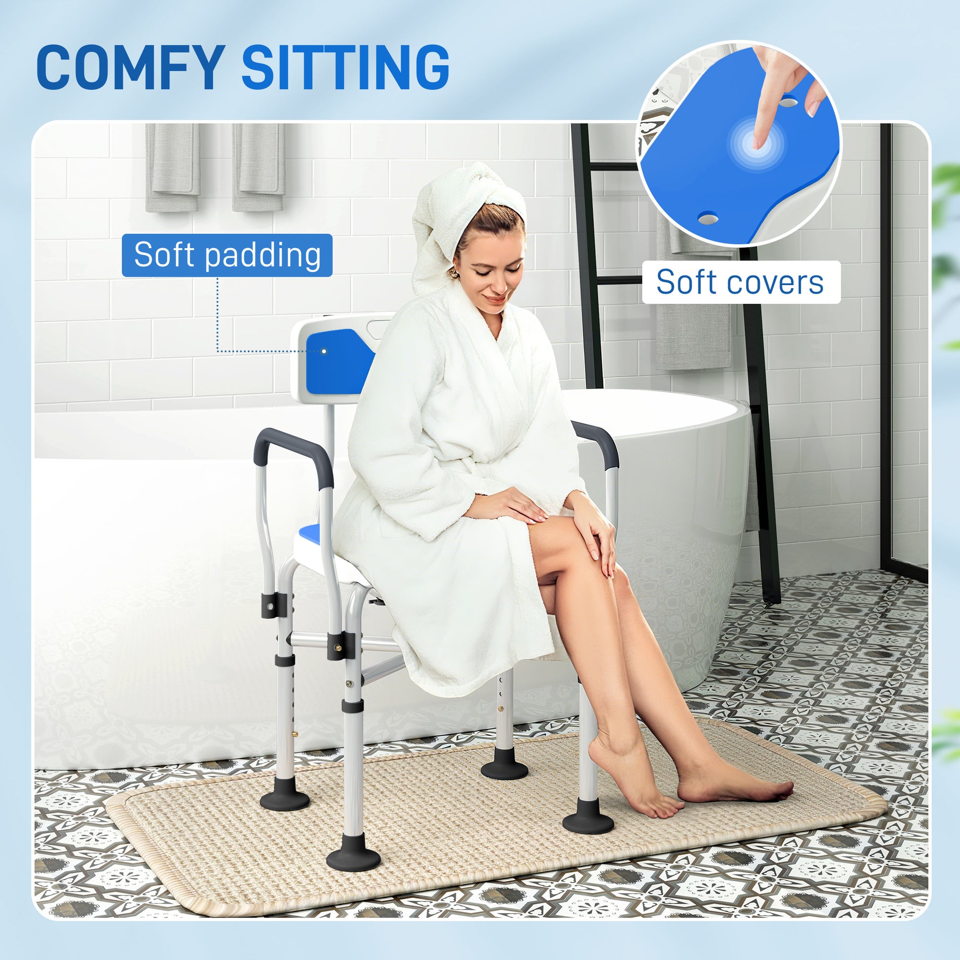 Homcom Silla Ducha Personas Mayores Con Asiento Ranurado Carga 136 Kg Azul_3