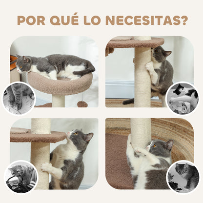 Pawhut Árbol Rascador Para Gatos Altura 88 Cm Con Nido Escalera Café_5