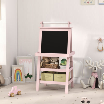 Aiyaplay Pizarra Infantil Caballete 3 En 1 Con Rollo De Papel Y Cestas Rosa_3