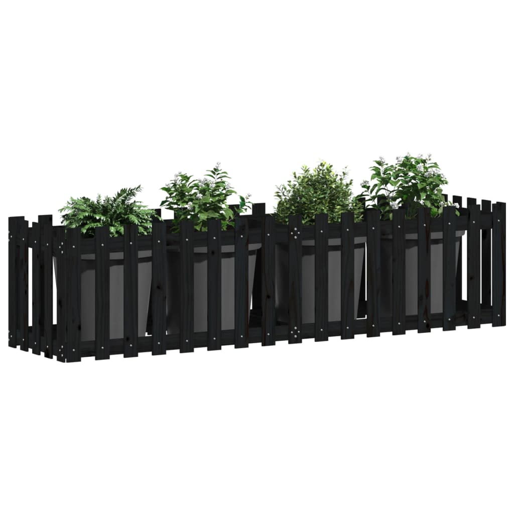 Arriate Elevado Jardín Con Valla Madera Pino Negro 200x50x50cm_2