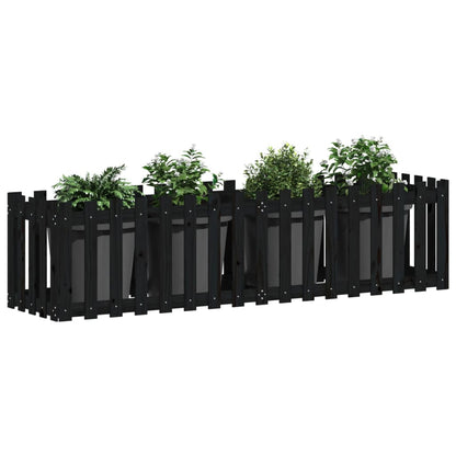 Arriate Elevado Jardín Con Valla Madera Pino Negro 200x50x50cm_2