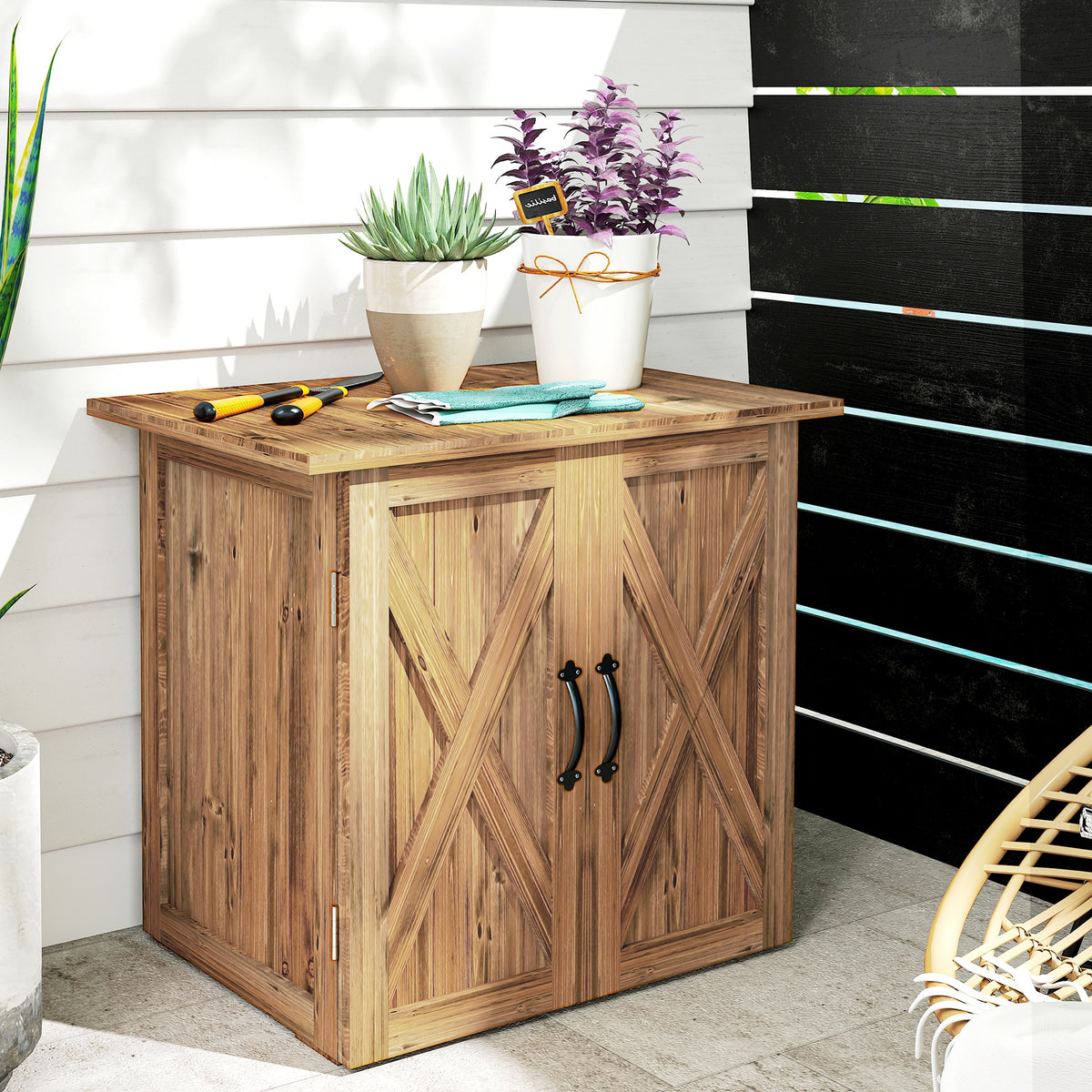 Outsunny Caseta De Jardín De Madera Con 2 Puertas Magnéticas 77x55x72 Cm Marrón_1