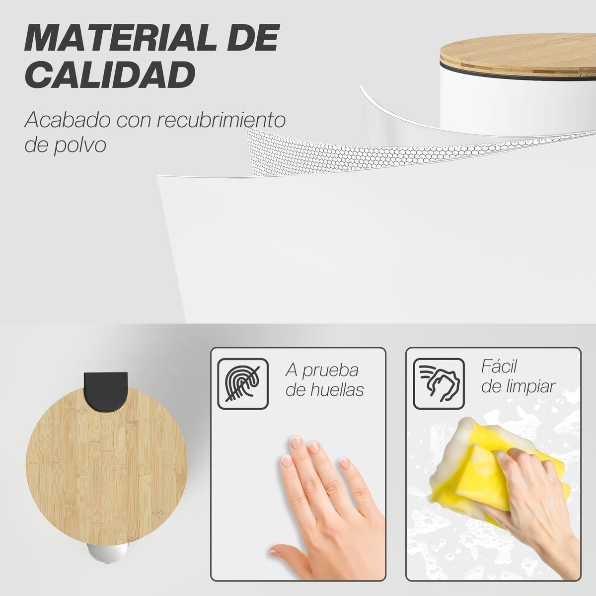Balde De Lixo Homcom Metal E Plástico Branco 36x30x60,5 Cm 851-063v01wt_5