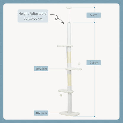 Árbol Rascador Para Gatos De Suelo A Techo Ajustable 48x32x225-255 Cm Blanco_2