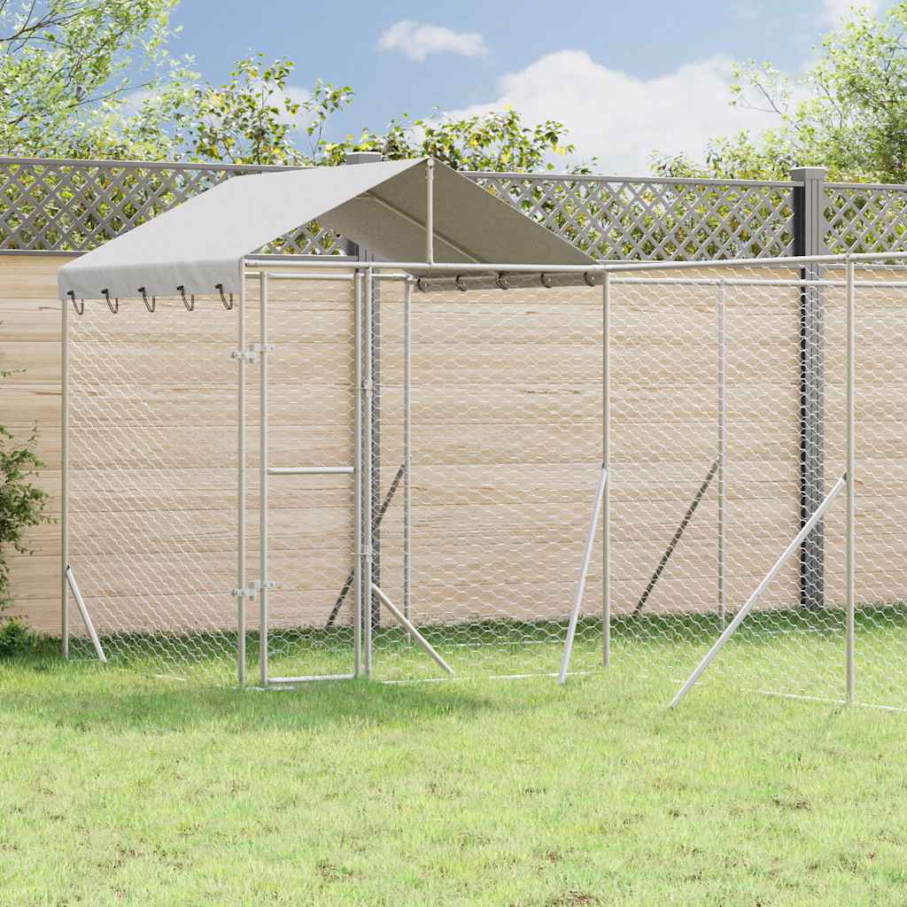 Perrera De Exterior Con Toldo Acero Galvanizado Plata 10x6x2,5m_1
