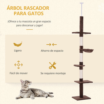 Pawhut Árbol Para Gatos De Suelo A Techo De 230-260 Cm Con Plataformas Marrón_3