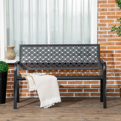 Outsunny Banco De Jardín De Acero 2 Plazas Con Respaldo Decorativo 127x63x83 Cm_5