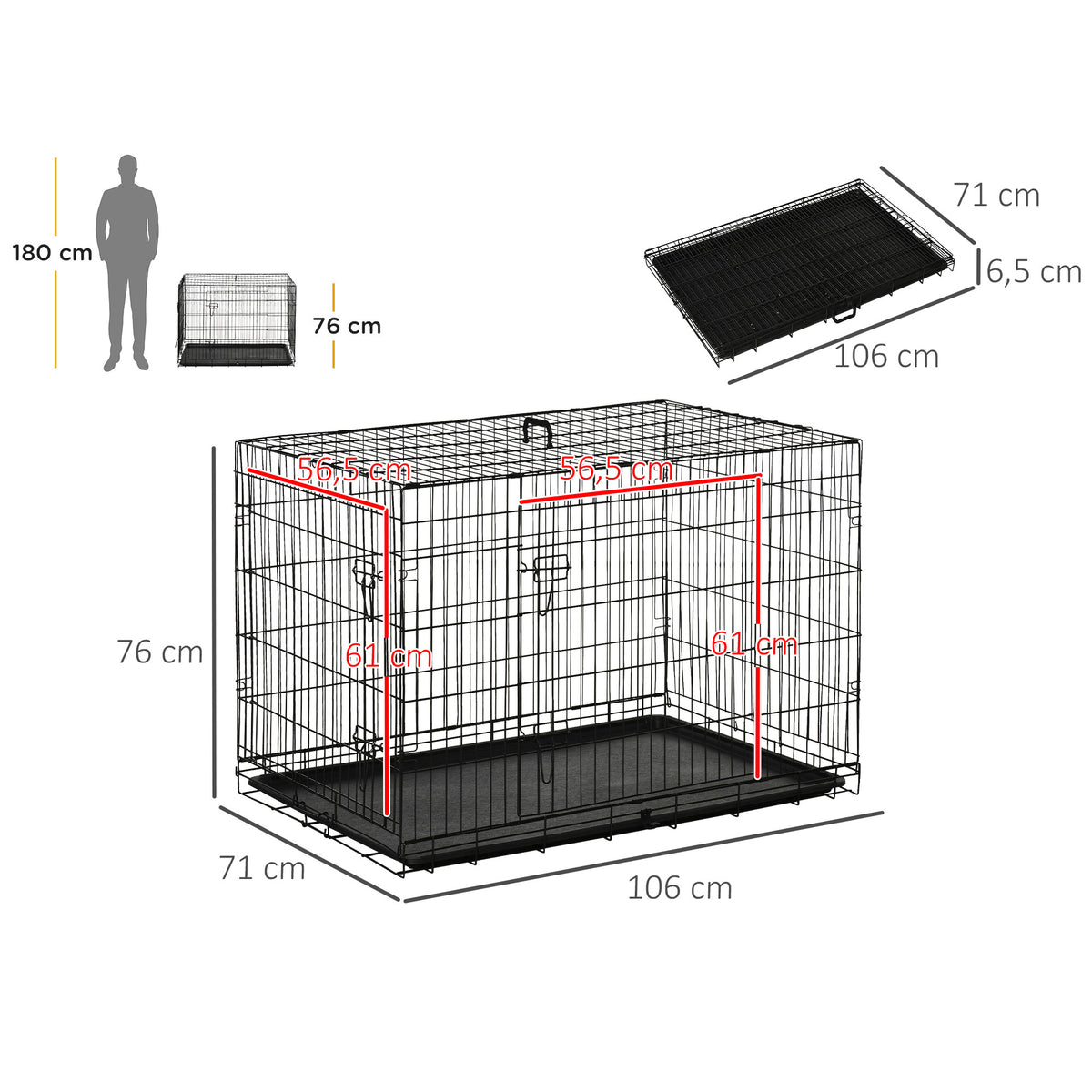 Pawhut Transportín Jaula De Transporte De Metal Para Perro 106x71,5x76 Cm Negro_2
