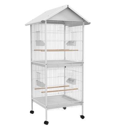 Pawhut Jaula Para Pájaros Grande De 2 Pisos 78x75x168 Cm Blanco_0