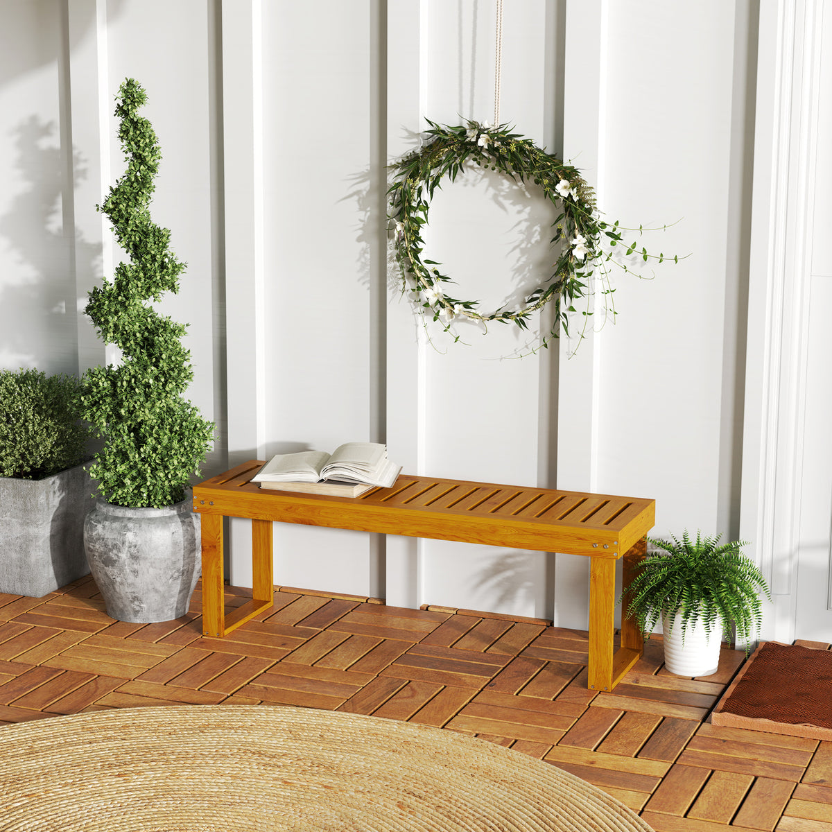 Banco De Jardín Outsunny Madera De Pino Teca 120x34x43 Cm_1