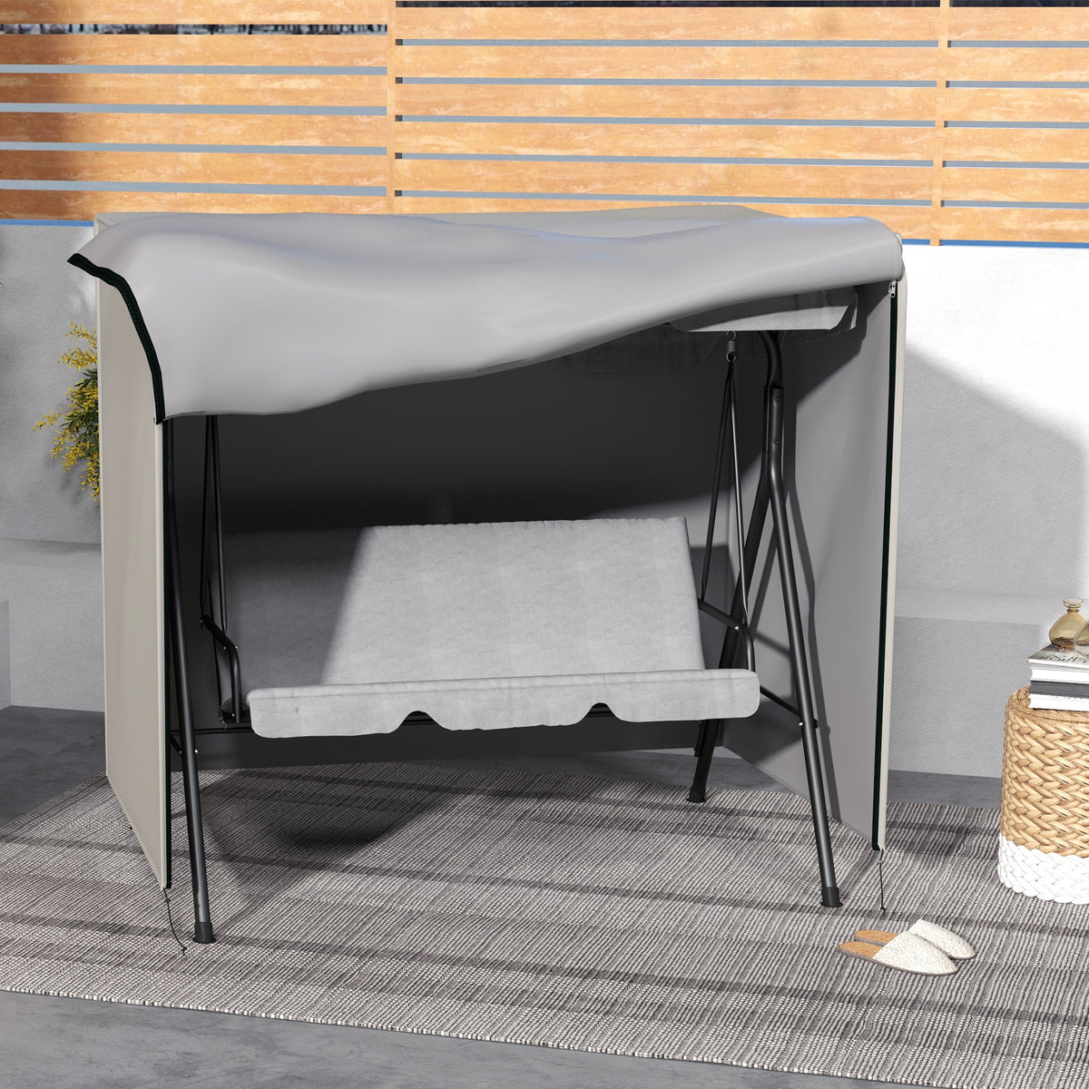Outsunny Funda De Balancín Para Jardín Con 2 Cremalleras 177x114x152 Cm Gris_5