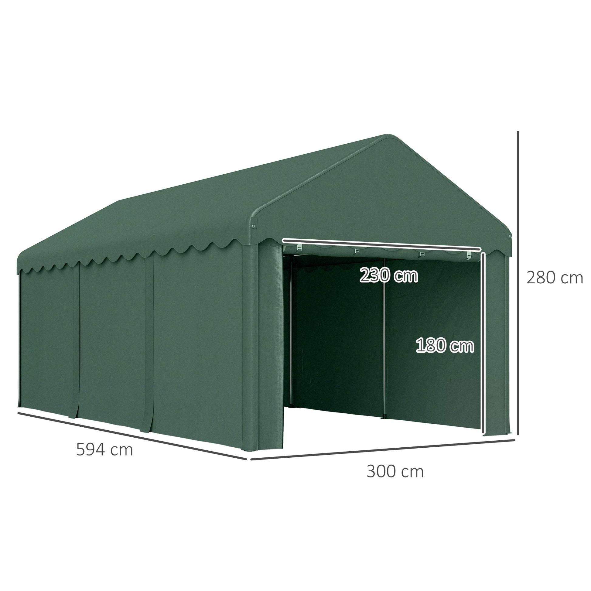 Outsunny Carpa Garaje 6x3 M Con Paredes Laterales Desmontables Verde_2
