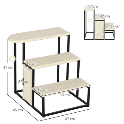 Pawhut Escalera Para Perros De 3 Niveles Con Bola Colgante 47x45x47 Cm Crema_2