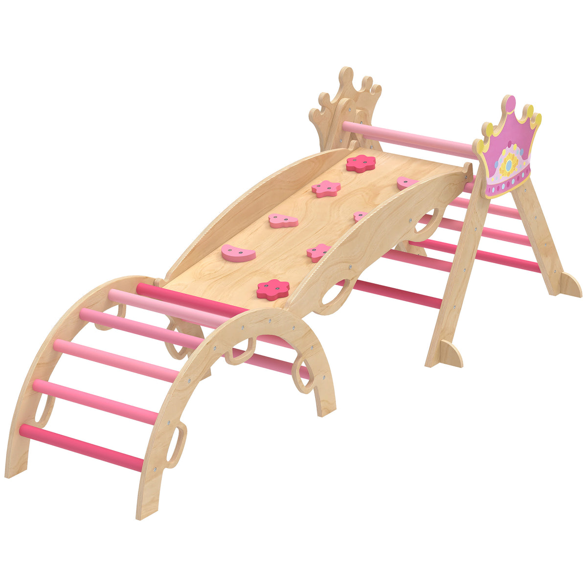 Aiyaplay 8 En 1 Triángulo De Escalada De Madera Montessori Con Arco Y Rampa Rosa_0