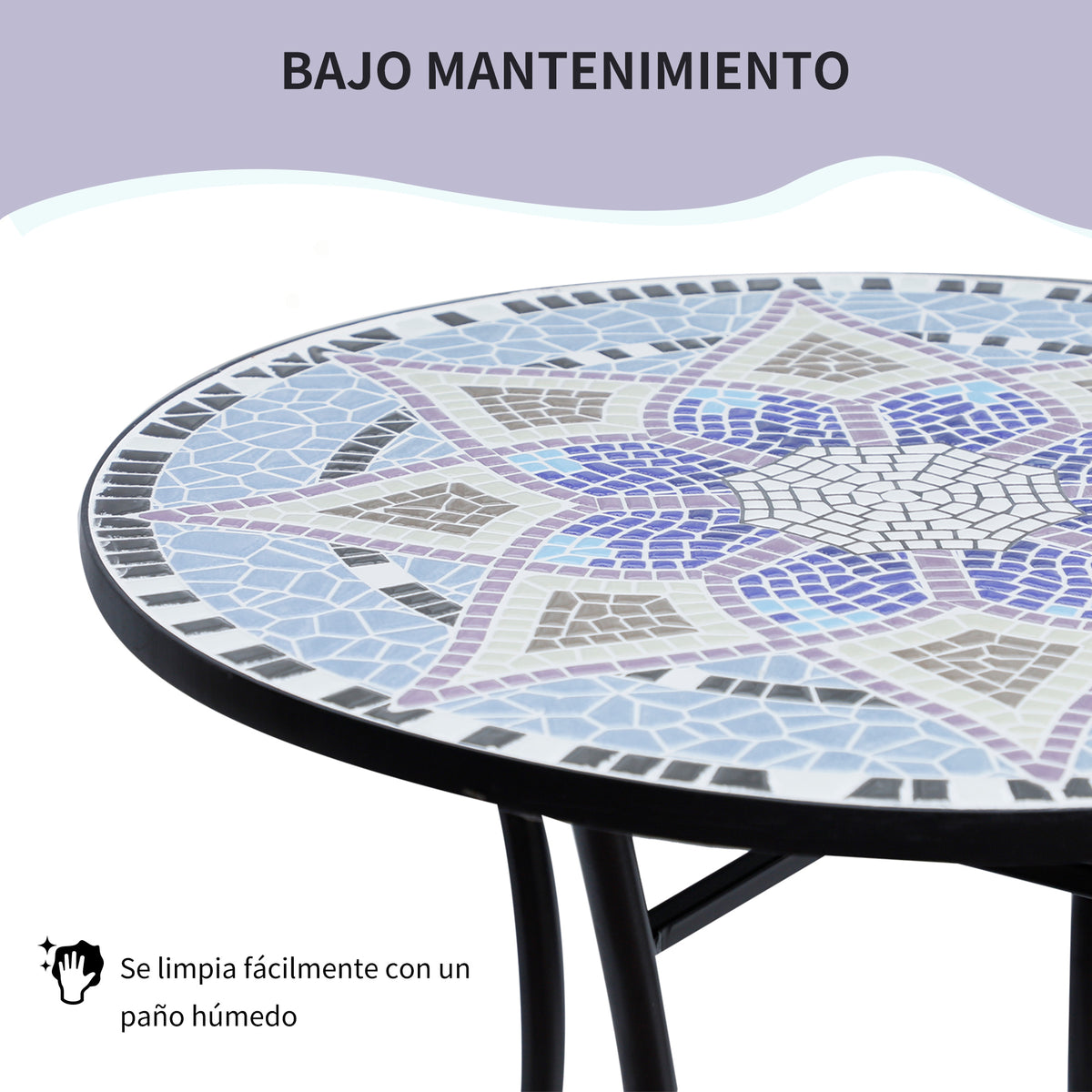 Outsunny Mesa De Jardín Redonda Con Encimera De Mosaico Decorativo Ø60x71 Cm_5