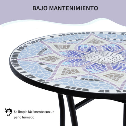 Outsunny Mesa De Jardín Redonda Con Encimera De Mosaico Decorativo Ø60x71 Cm_5